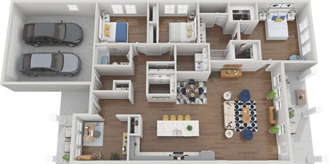 Floor plan for 3 beds, 2 baths, 1938 sqft